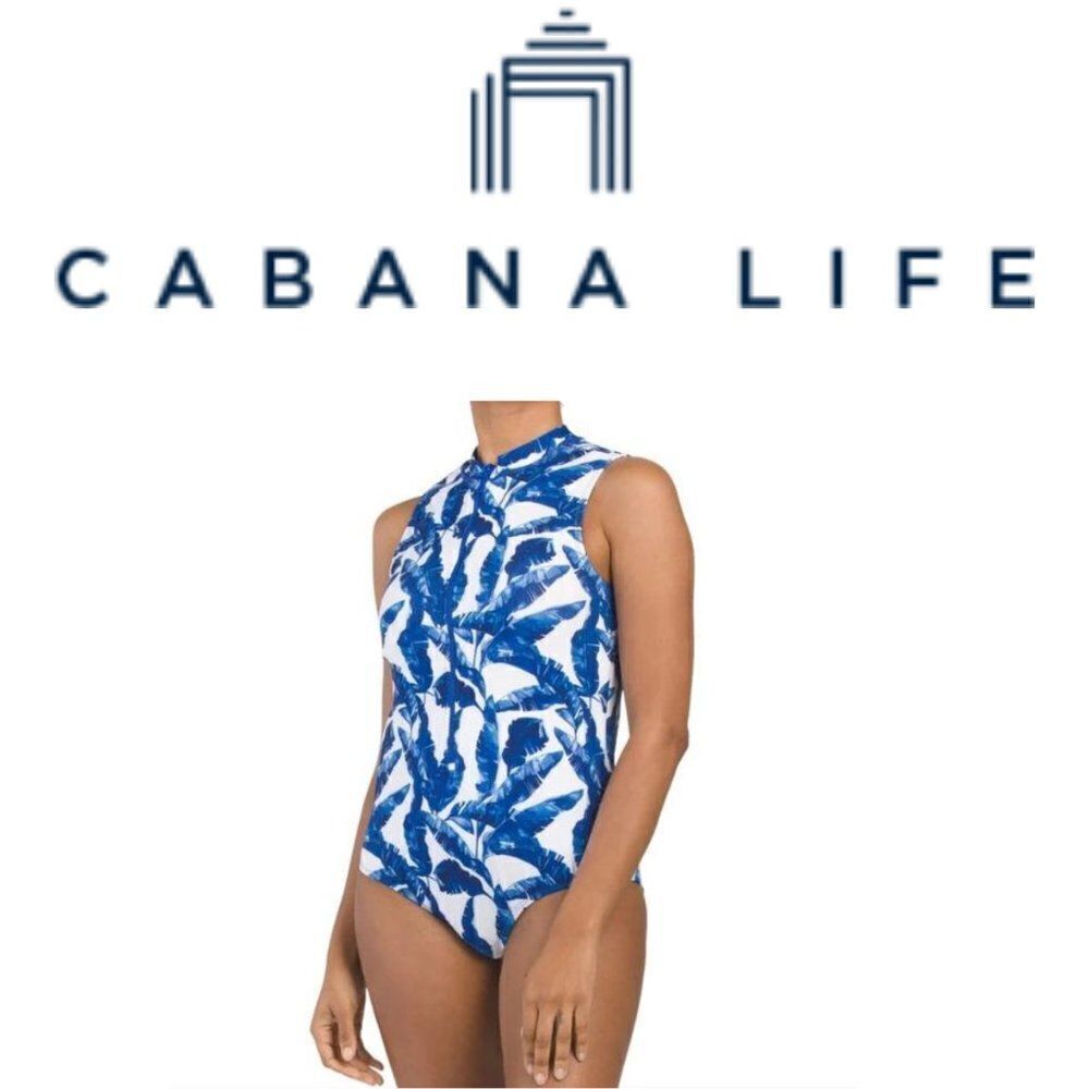 Cabana Life One Piece Women's UPF 50+ Zip Neck  Sleeveless Rashguard Swi…